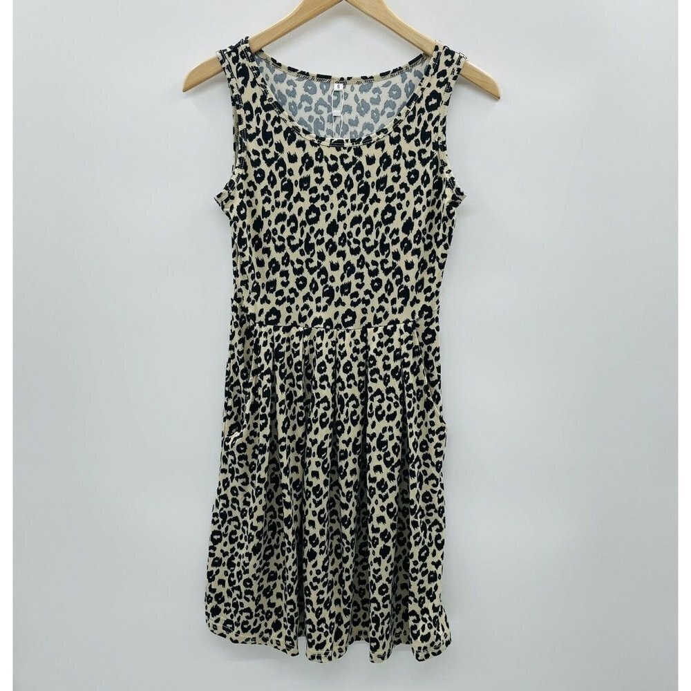 Auselily Small Sleeveless Leopard‎ Swing Dress 084